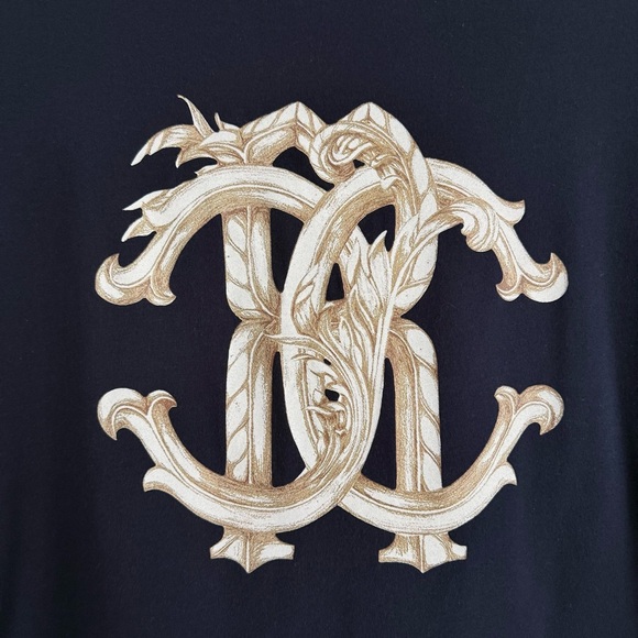 Roberto Cavalli Navy RC Monogram Logo Stretch T Shirt M Italy Baroque Graphic - Picture 8 of 14